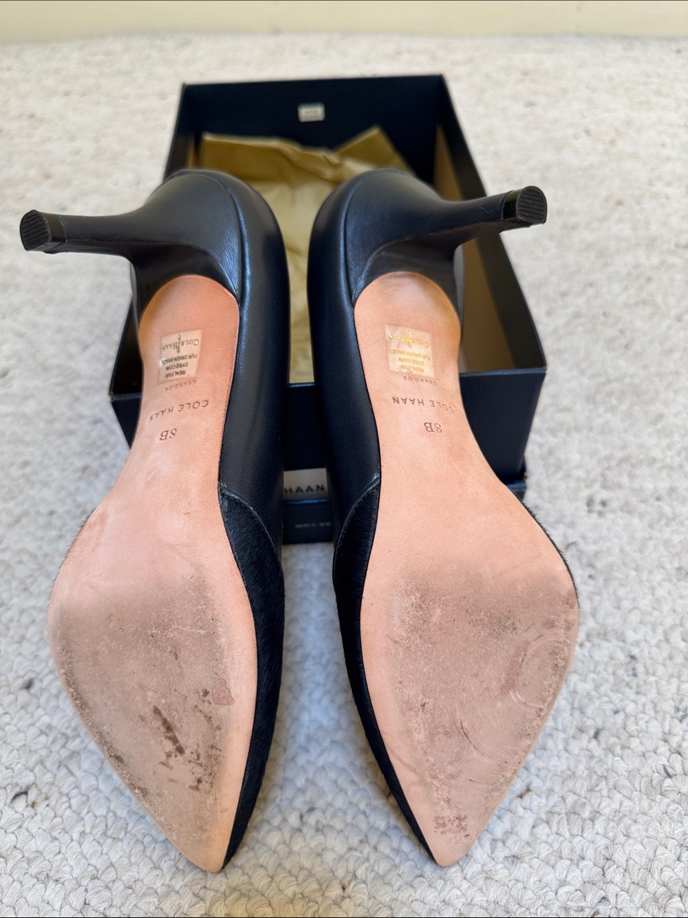 Cole Haan D’Orsay/Highline Pumps Deep Navy w/ beautifully faux-fur textured toe - Picture 4 of 6